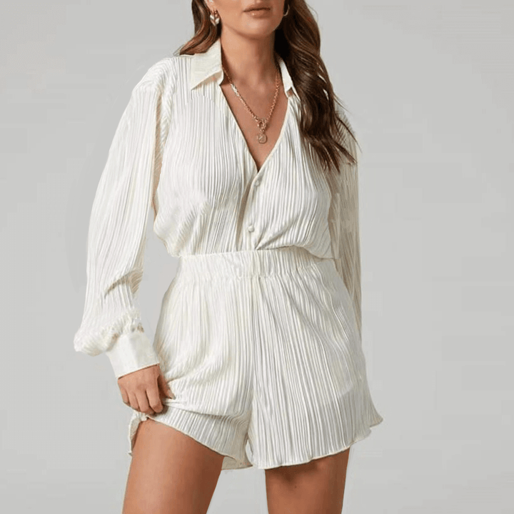 Women's Pleated Loose Shirt & Shorts Set