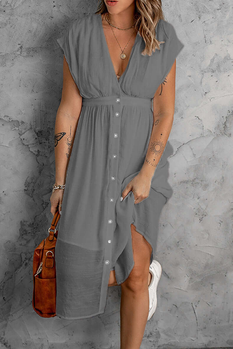 Women's V-Neck Dress with Sleeves