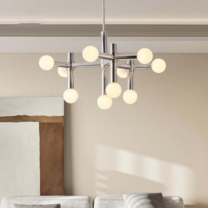 Modern Glass Ball Chandelier, 80cm, Chrome Finish