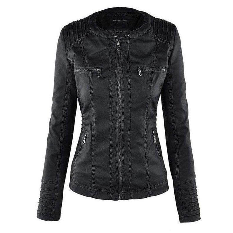 Women's Slim Fit PU Leather Zip-Up Hoodie