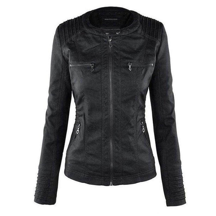 Women's Slim Fit PU Leather Zip-Up Hoodie