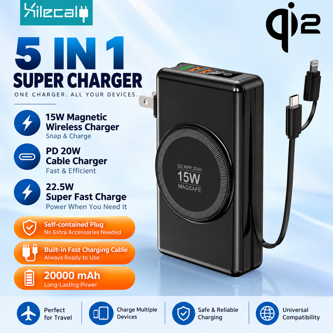 Universal Power Bank with Built-in Cables & 20W Fast Charging