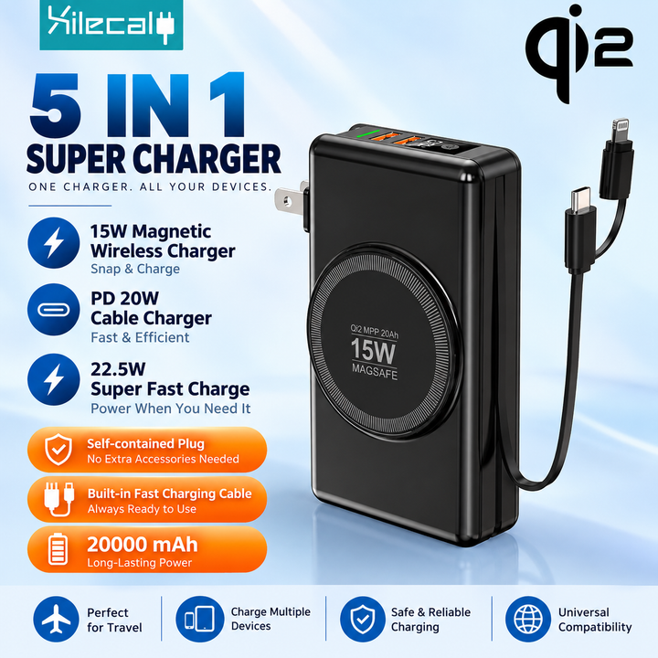 Universal Power Bank with Built-in Cables & 20W Fast Charging