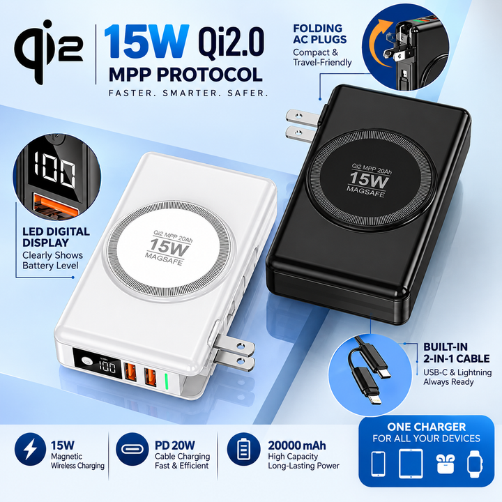 Universal Power Bank with Built-in Cables & 20W Fast Charging