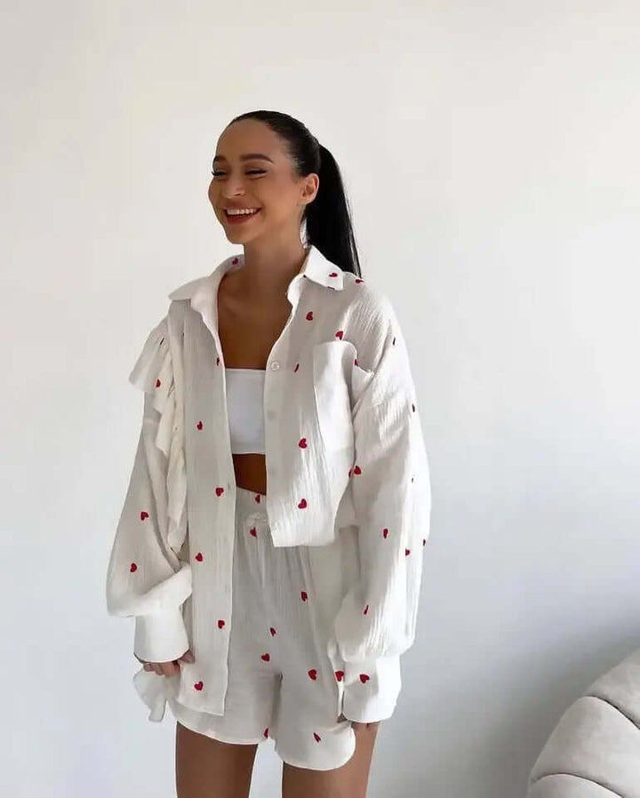 Women's Ruffled Blouse & Shorts Co-ord Set