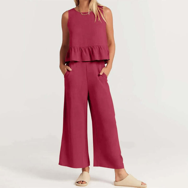 Women's Ruffled Sleeveless Top & Wide-Leg Pants Set
