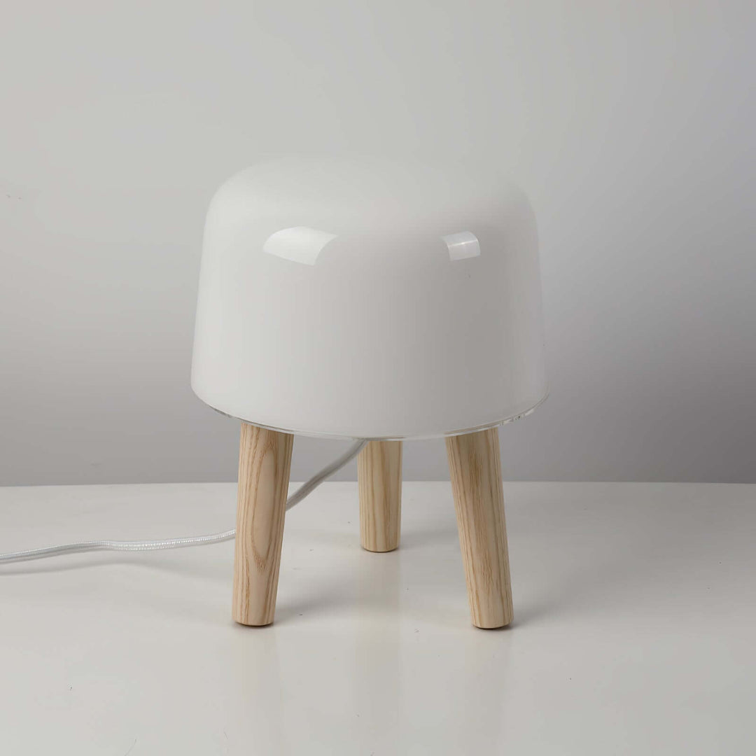 Wooden Tripod Table Lamp with Glass Shade