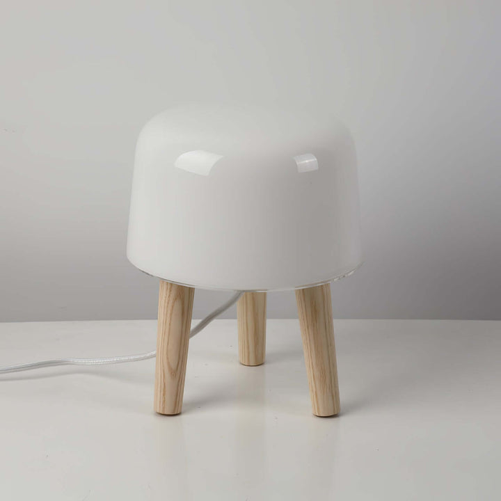 Wooden Tripod Table Lamp with Glass Shade