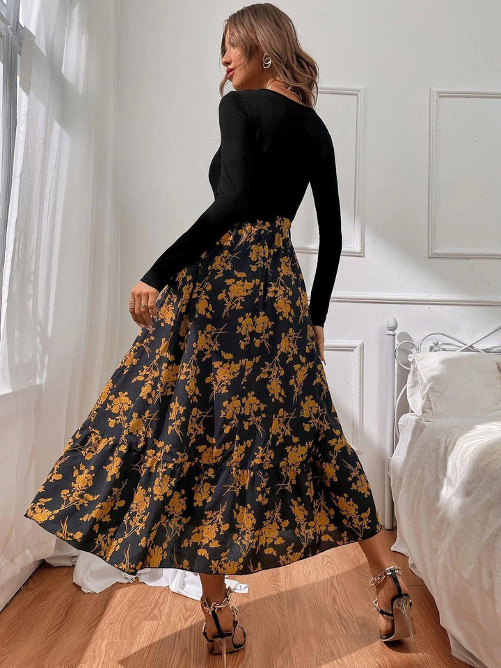 Women's Floral A-Line Long Sleeve Dress