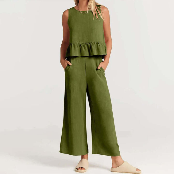 Women's Ruffled Sleeveless Top & Wide-Leg Pants Set