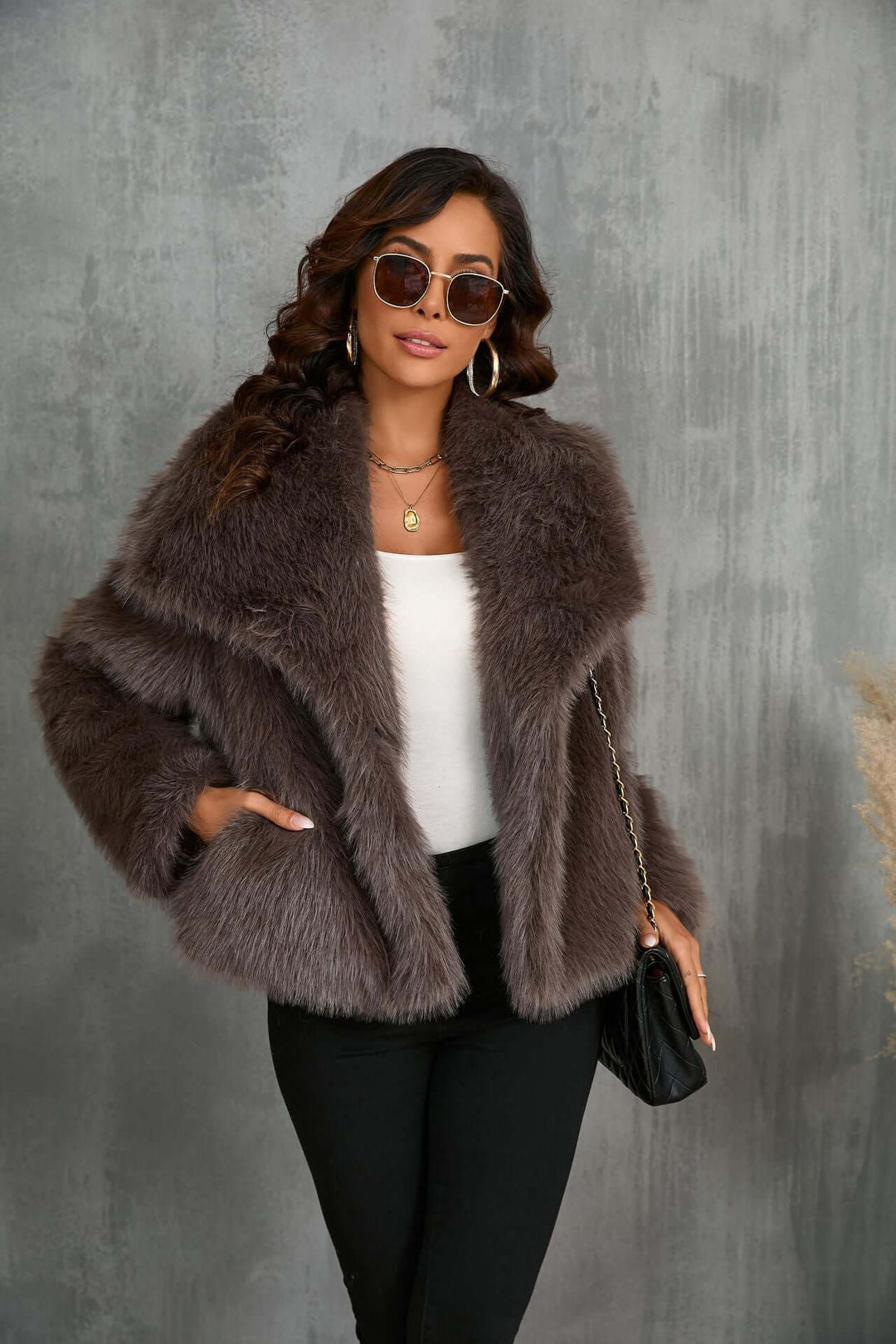 Taupe Faux Fur Coat