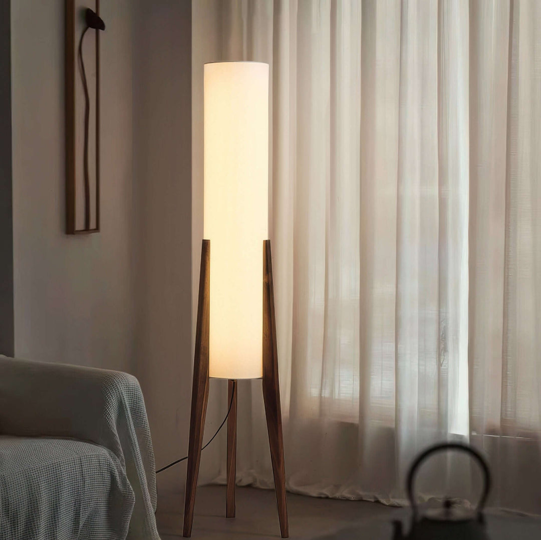 Solid Wood Floor Lamp with Fabric Shade