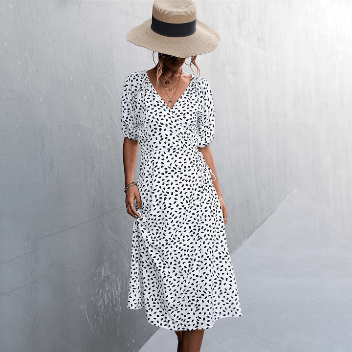 Polka Dot V-Neck Wrap Dress
