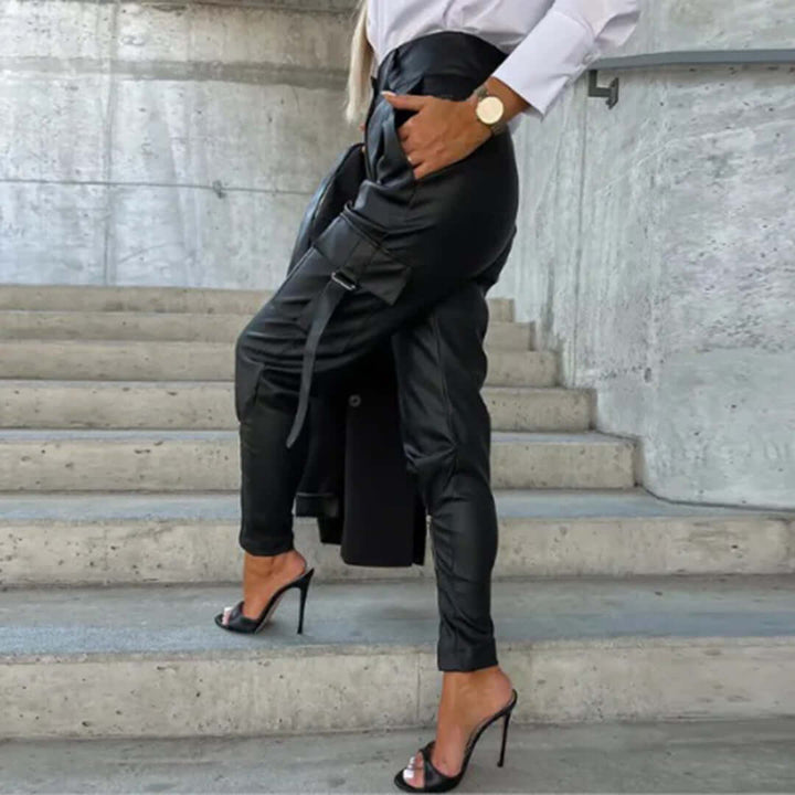 Women's Faux Leather Cargo Trousers
