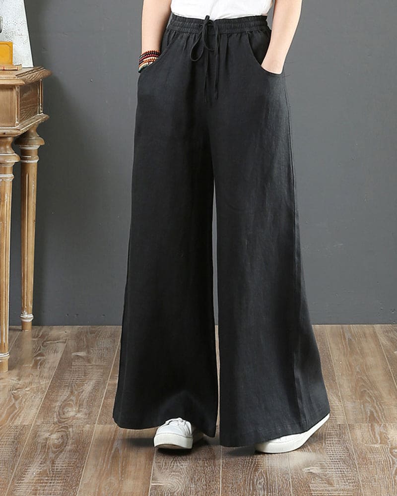 Women's Wide Leg Drawstring Casual Trousers