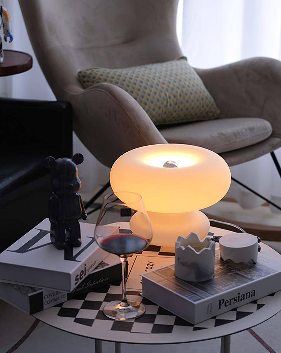 Modern Round Table Lamp with Metal Accent