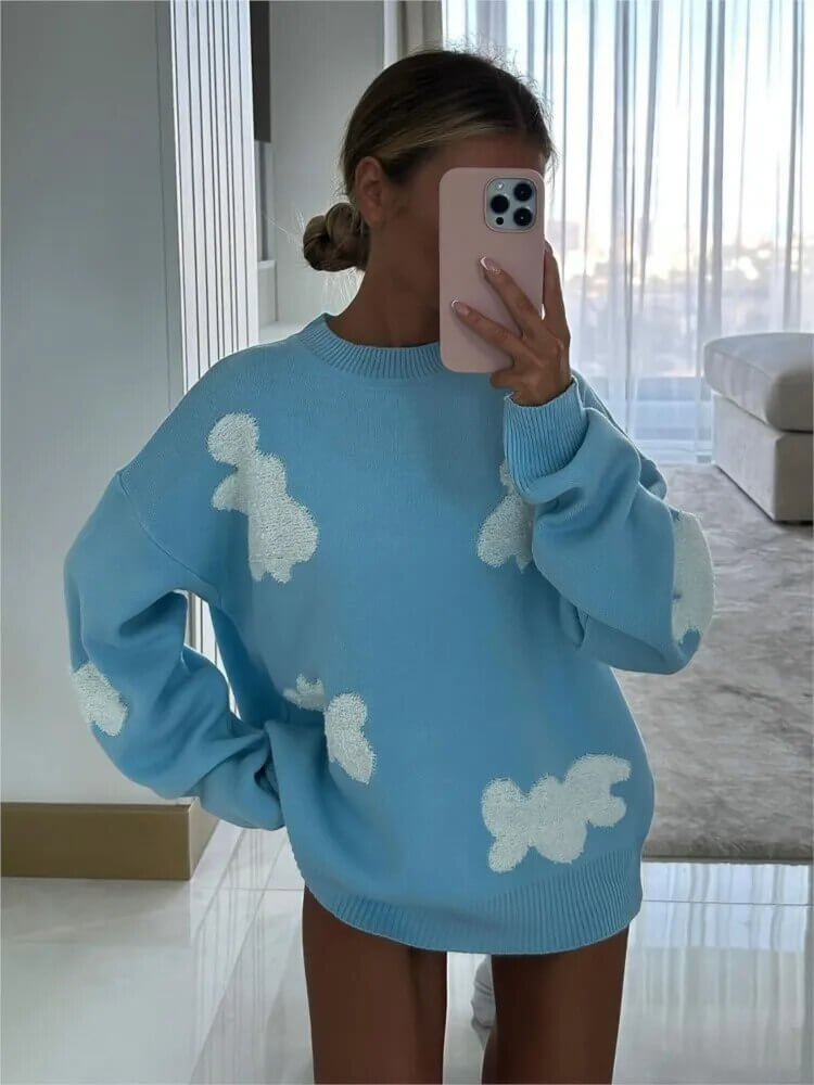 Women's Loose Fit Heart Print Sweater
