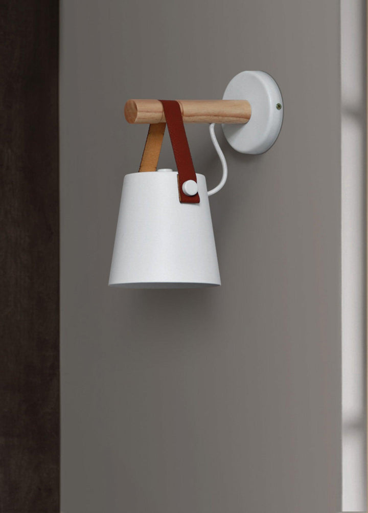 Conical Wooden Wall Light with Leather Strap
