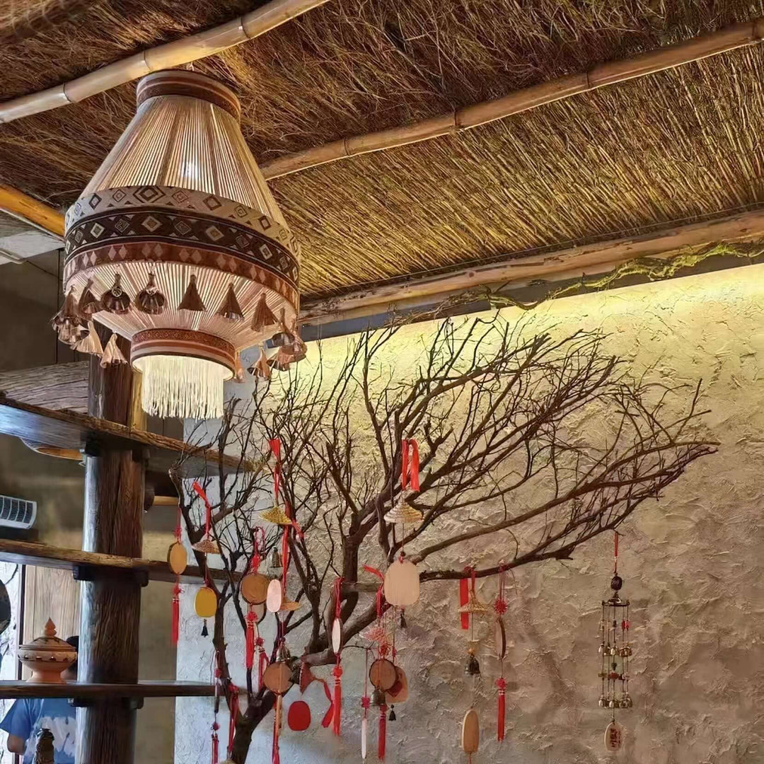 Woven Pendant Lamp with Fringes