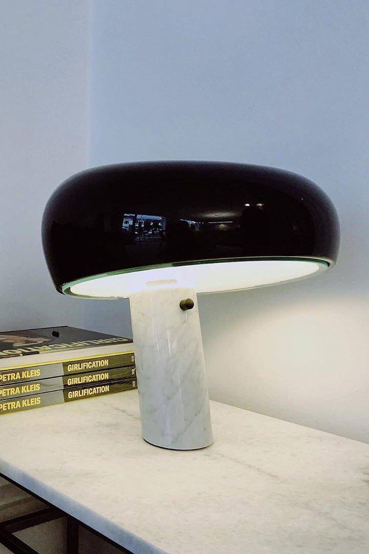 Carrara Marble Table Lamp with Glazed Metal Reflector