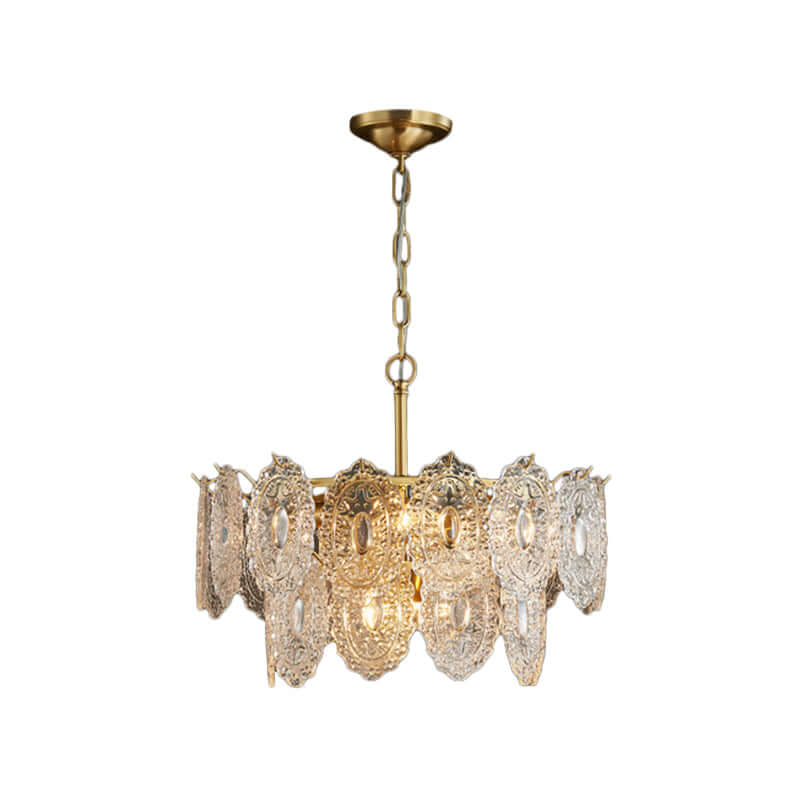 Crystal Panel Chandelier, Embossed Lighting Fixture