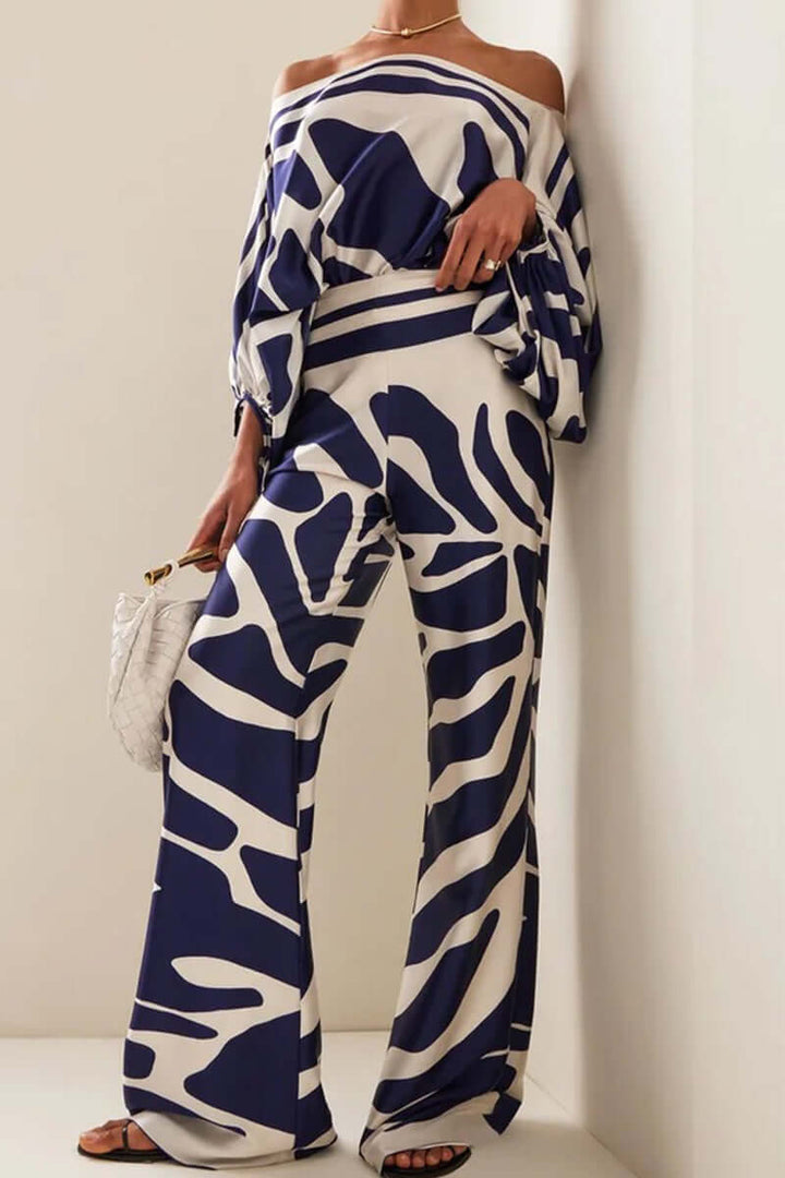 Women's Printed Off-Shoulder Long Sleeve Two-Piece Set