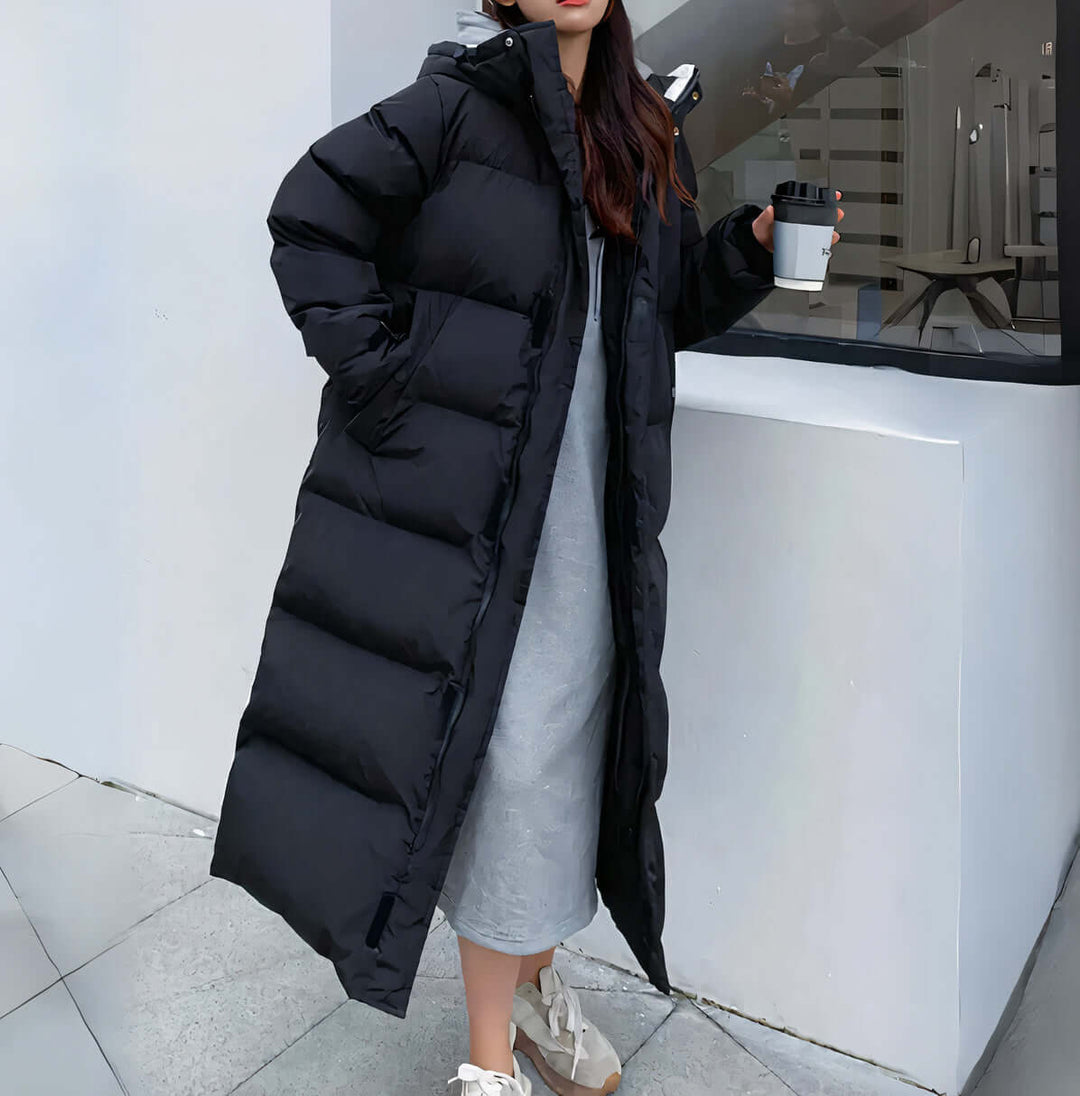 Women's Long Puffer Coat with Hood