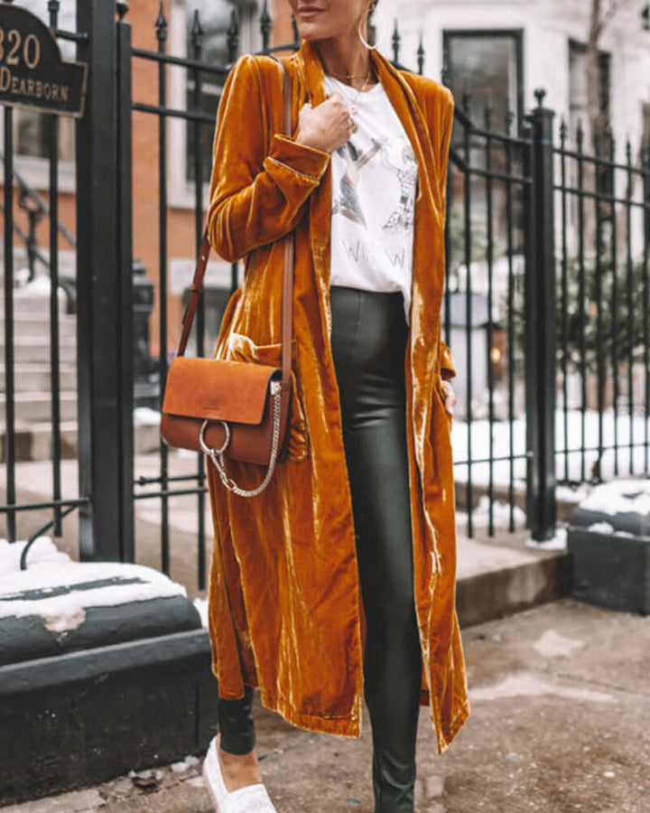 Women's Long Velvet Duster Cardigan