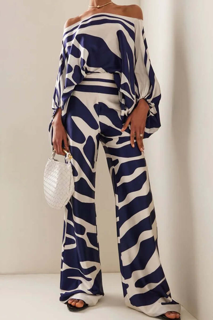 Women's Printed Off-Shoulder Long Sleeve Two-Piece Set