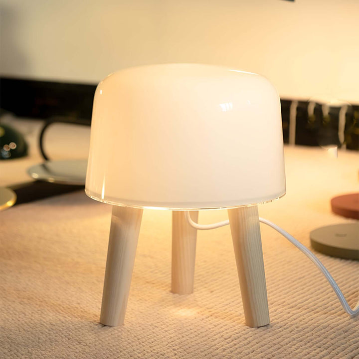 Wooden Tripod Table Lamp with Glass Shade