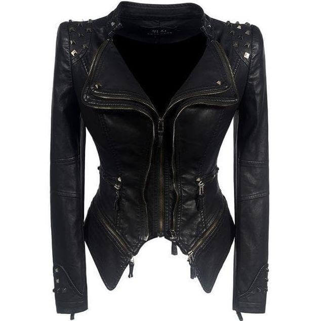 Women's Studded PU Leather Jacket