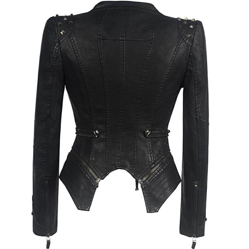 Women's Studded PU Leather Jacket