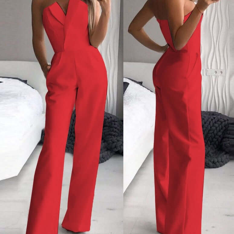 Women's Strapless Wide-Leg Jumpsuit with Pockets