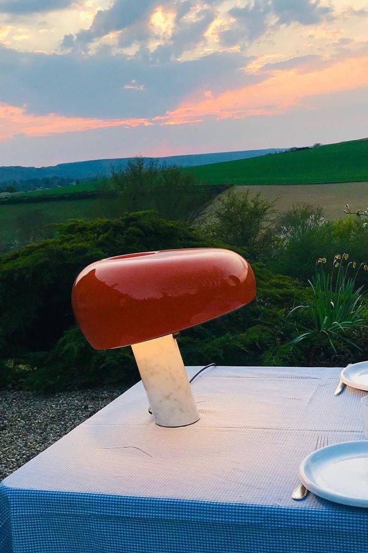 Carrara Marble Table Lamp with Glazed Metal Reflector