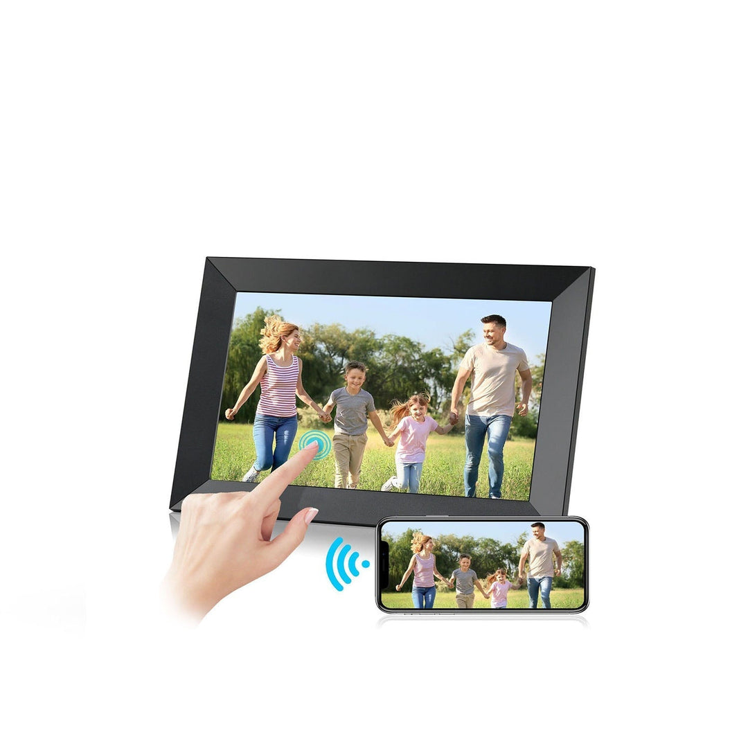 10.1-Inch WiFi digital photo frame with HD touchscreen, displaying vivid family photos, ideal for home decor and connectivity