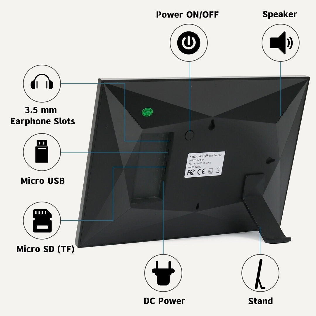 10.1-Inch WiFi digital photo frame with HD touchscreen, displaying vivid family photos, ideal for home decor and connectivity