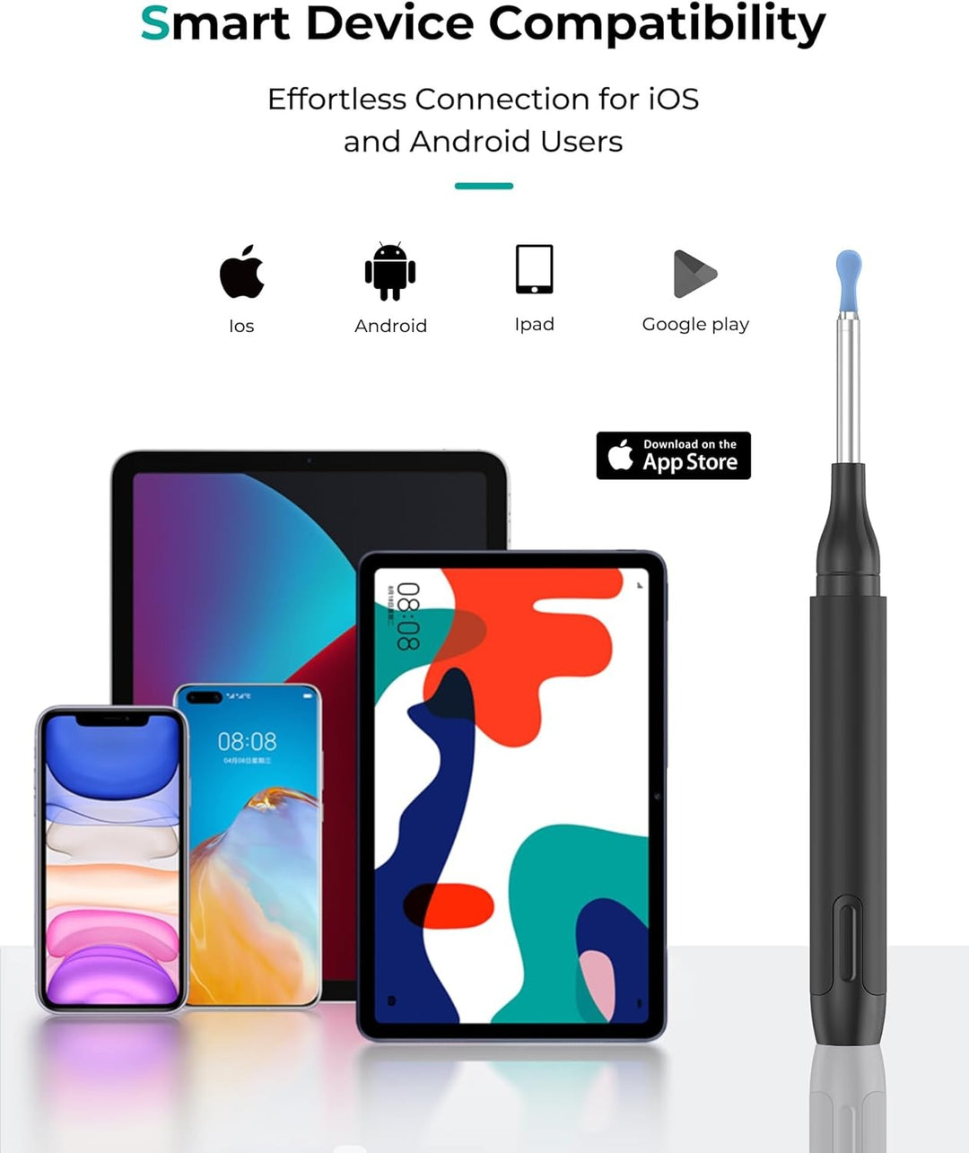 "1080P HD wireless ear camera with LED lights, ergonomic design for adults and kids, shown in close-up view."