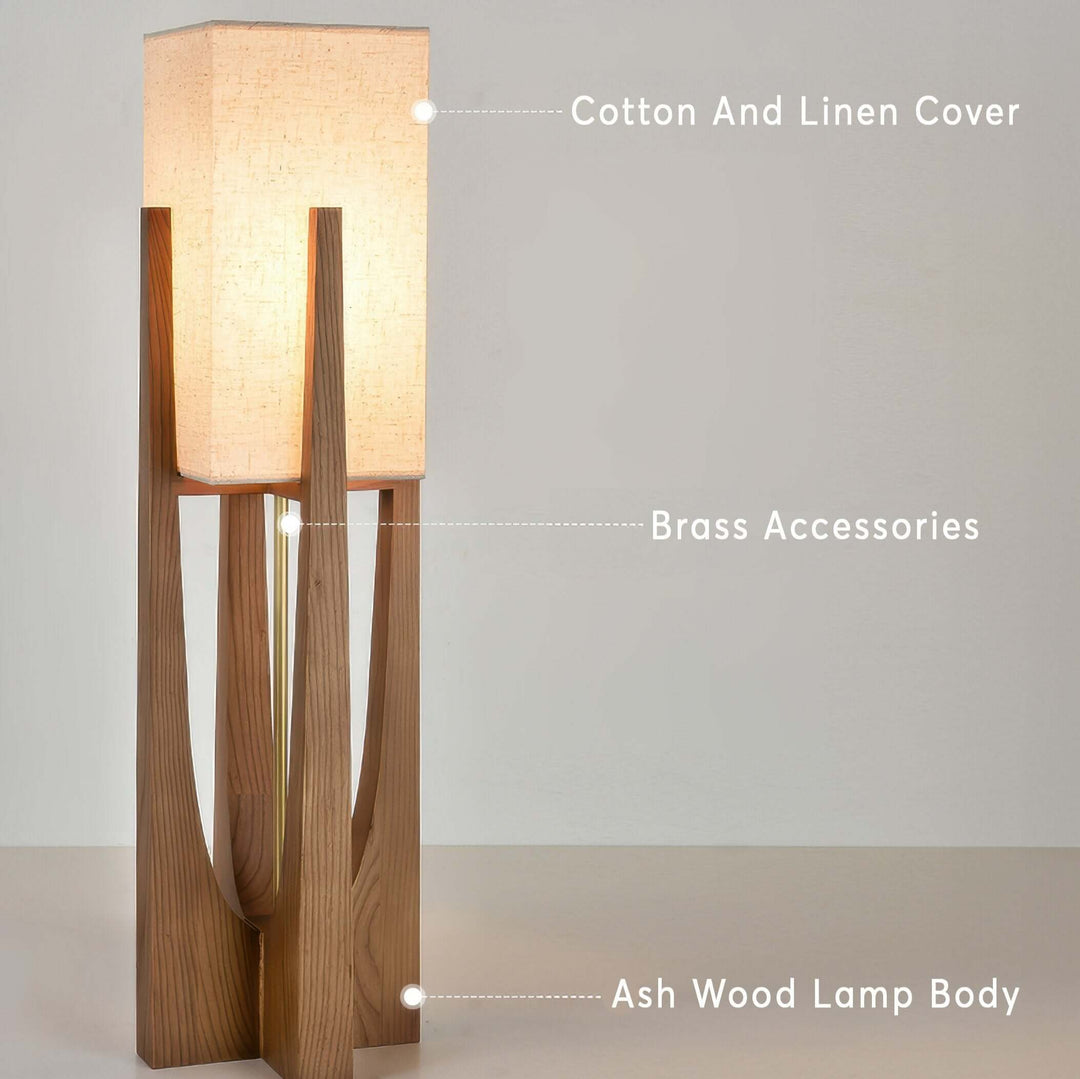 Adjustable Wooden Floor Lamp with Fabric Shade