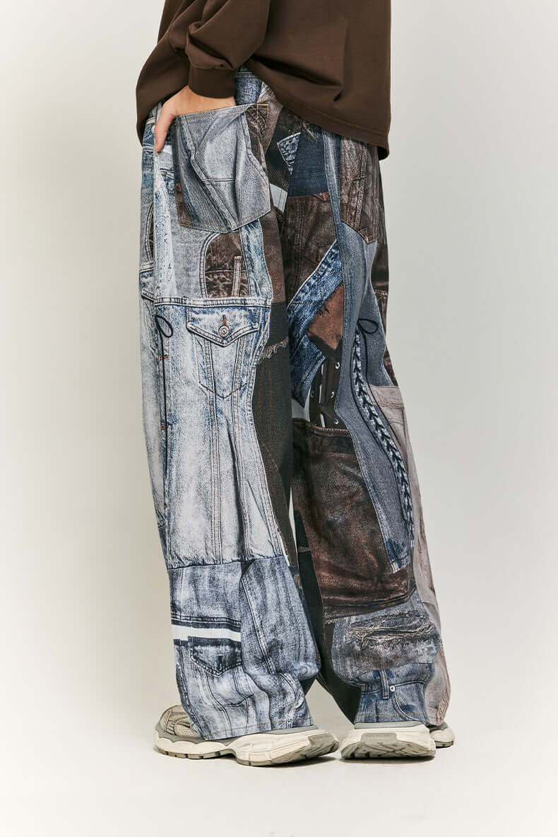 Women's Wide Leg Patchwork Print Trousers