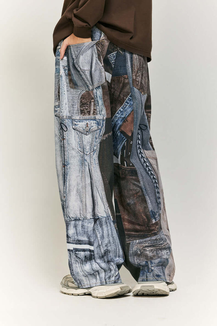 Women's Wide Leg Patchwork Print Trousers