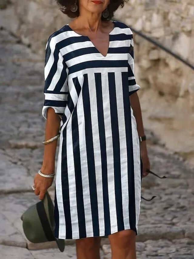 Striped Boho V-Neck Midi Dress