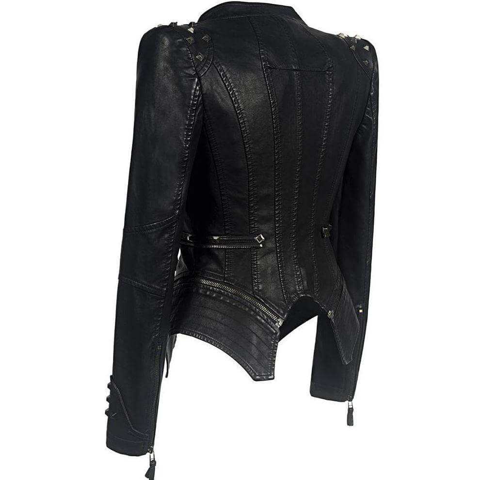 Women's Studded PU Leather Jacket