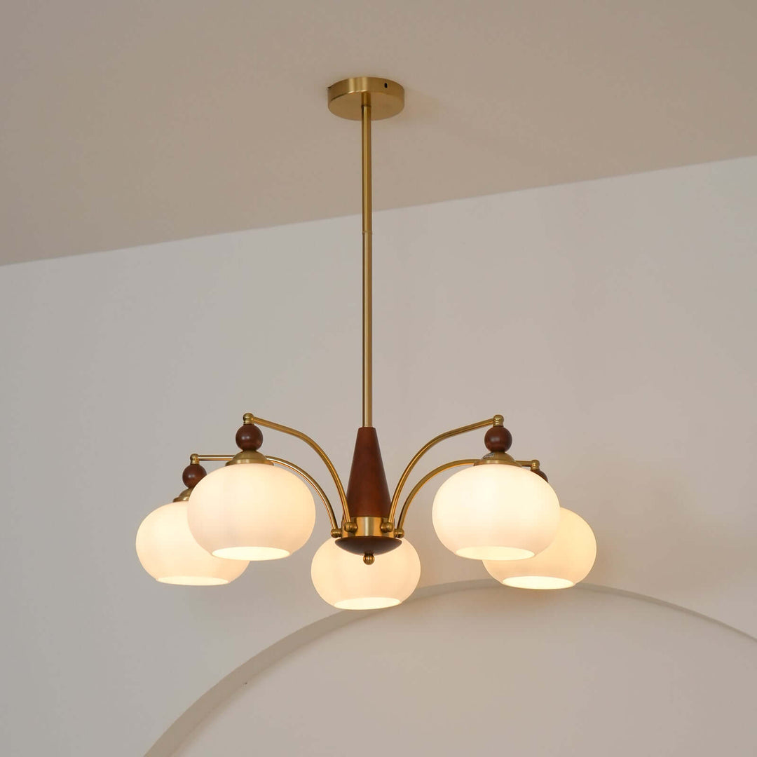 Retro Wood & Brass Chandelier