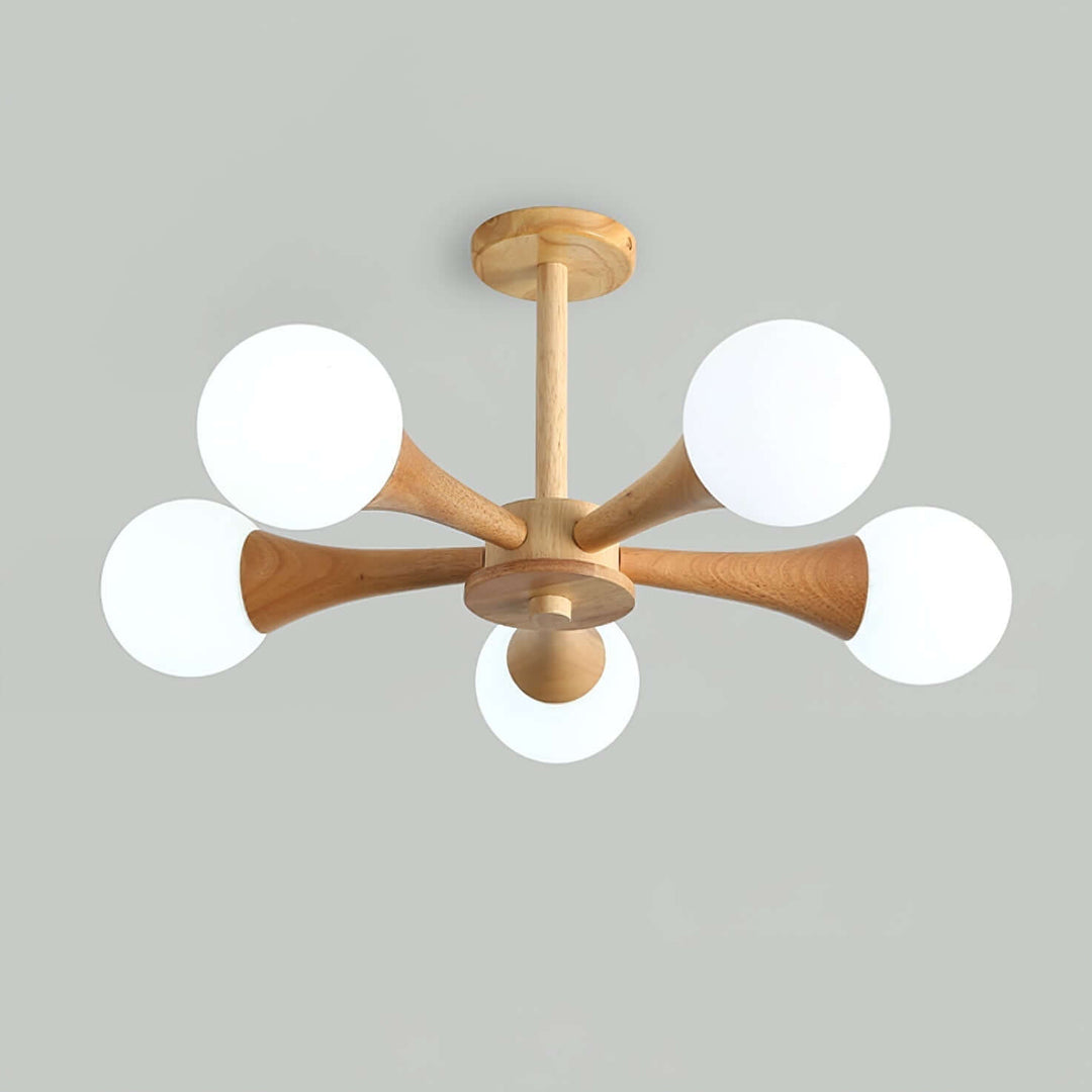 Wooden Chandelier with Glass Accents