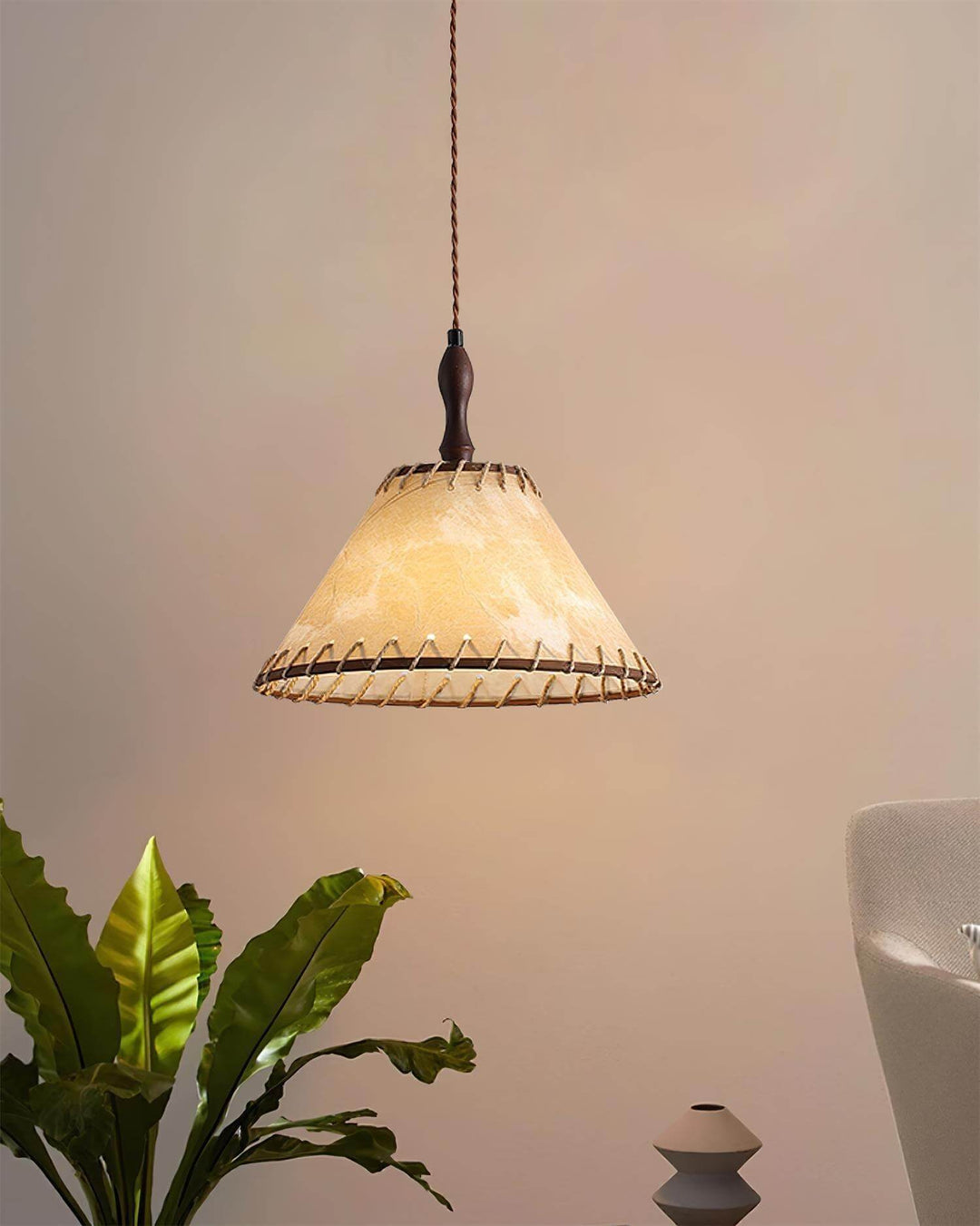 Wood & Fabric Pendant Lamp
