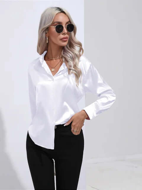 Women's Satin Loose Fit Long Sleeve Blouse