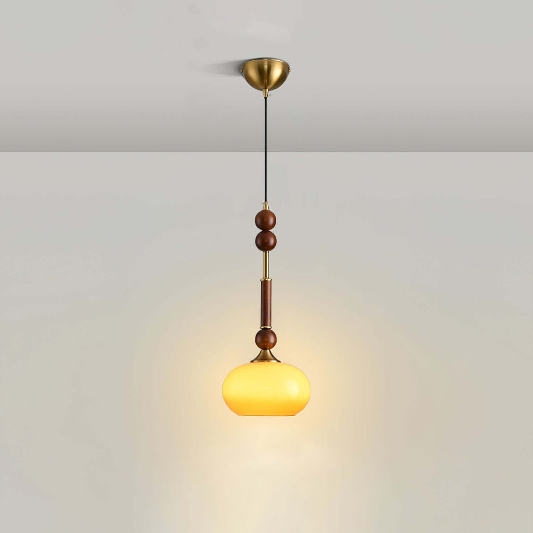 Elegant Glass Pendant Lamp with Wooden & Brass Accents