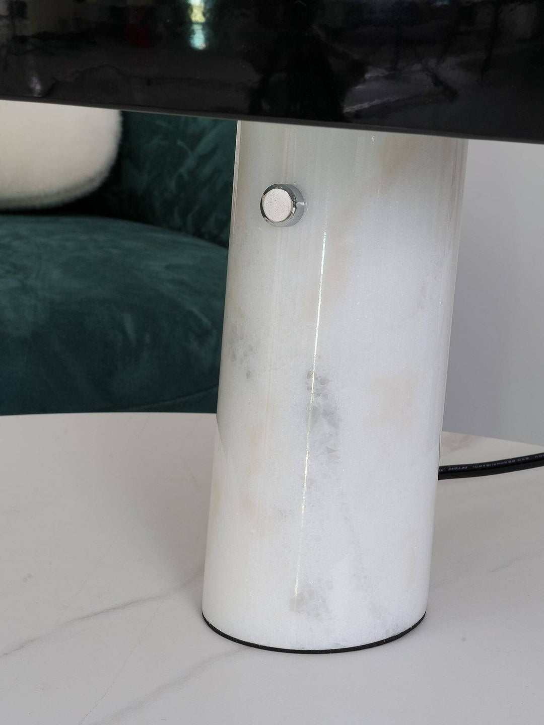 Carrara Marble Table Lamp with Glazed Metal Reflector