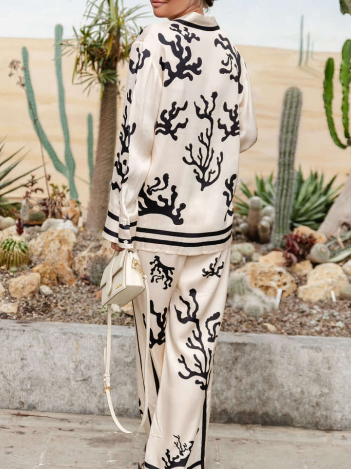 Women's Silk-Like Blouse & Wide-Leg Pants Set