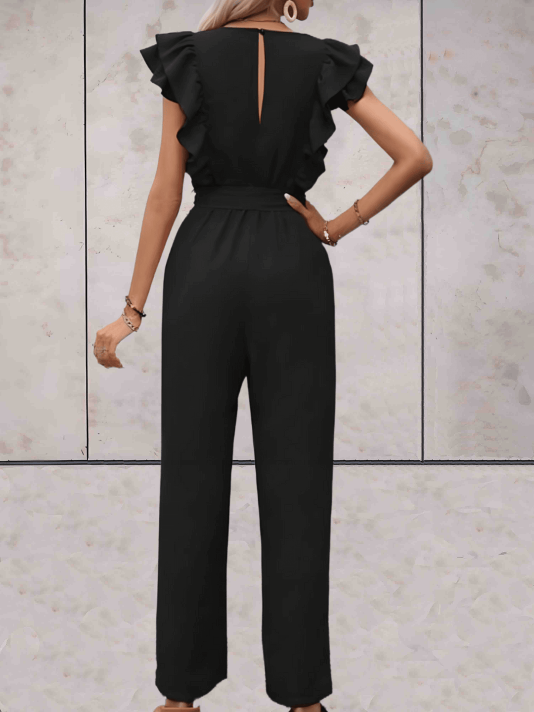Women's Ruffle Sleeve V-Neck Jumpsuit